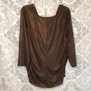 Dress Barn Brown w/Gold Shimmer Ruched Shirt Top